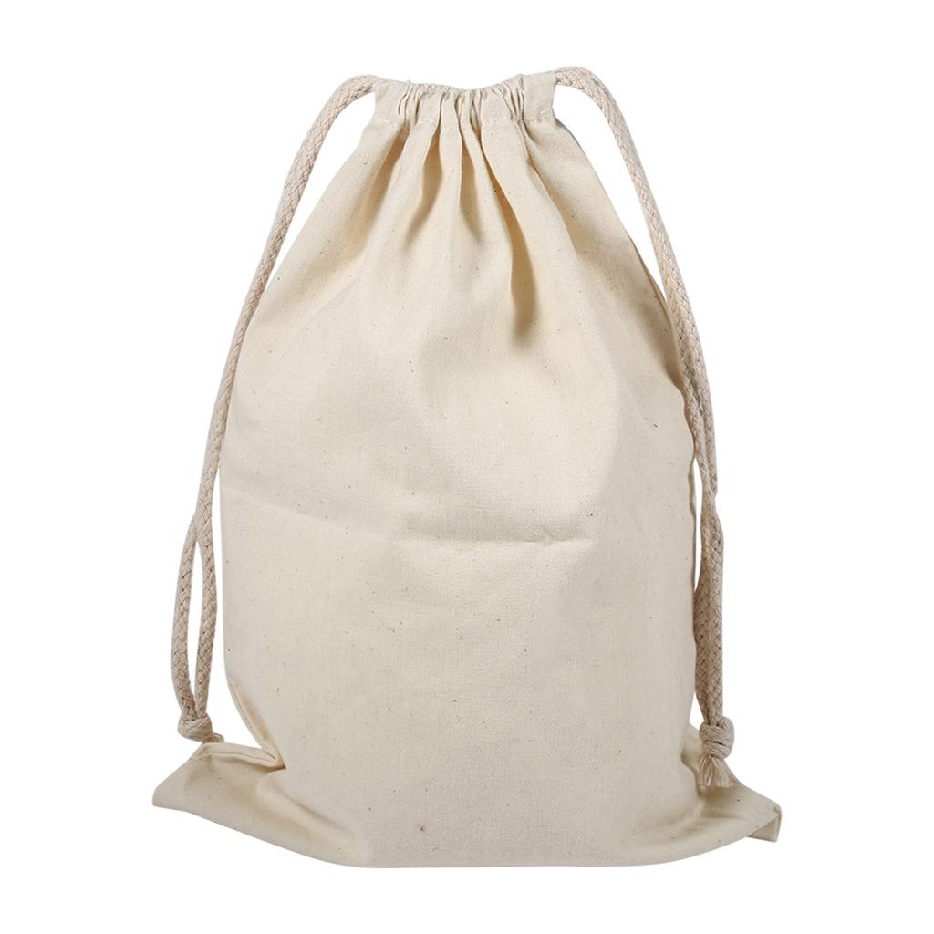 Household Plain Cotton Drawstring Storage Laundry Sack Stuff Bag for Travel Home Use