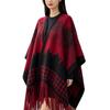 Trendy Imitation Cashmere Houndstooth Plaid Cape Scarf with Tassels for Autumn/Winter