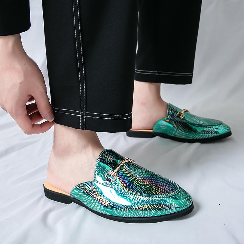 Fashion Patent Leather Brands Designer Mens Casual Business Italian Plus Size 46 Men Half Shoes Fashion Mules Man Social Slides Slippers