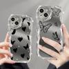 Glossy Plating Butterfly Love Heart Pattern Case For iPhone 15 14 Pro 13 Pro Max 12 11 Wave Frame Soft Shockproof Lens Protection Mirror Phone Cover