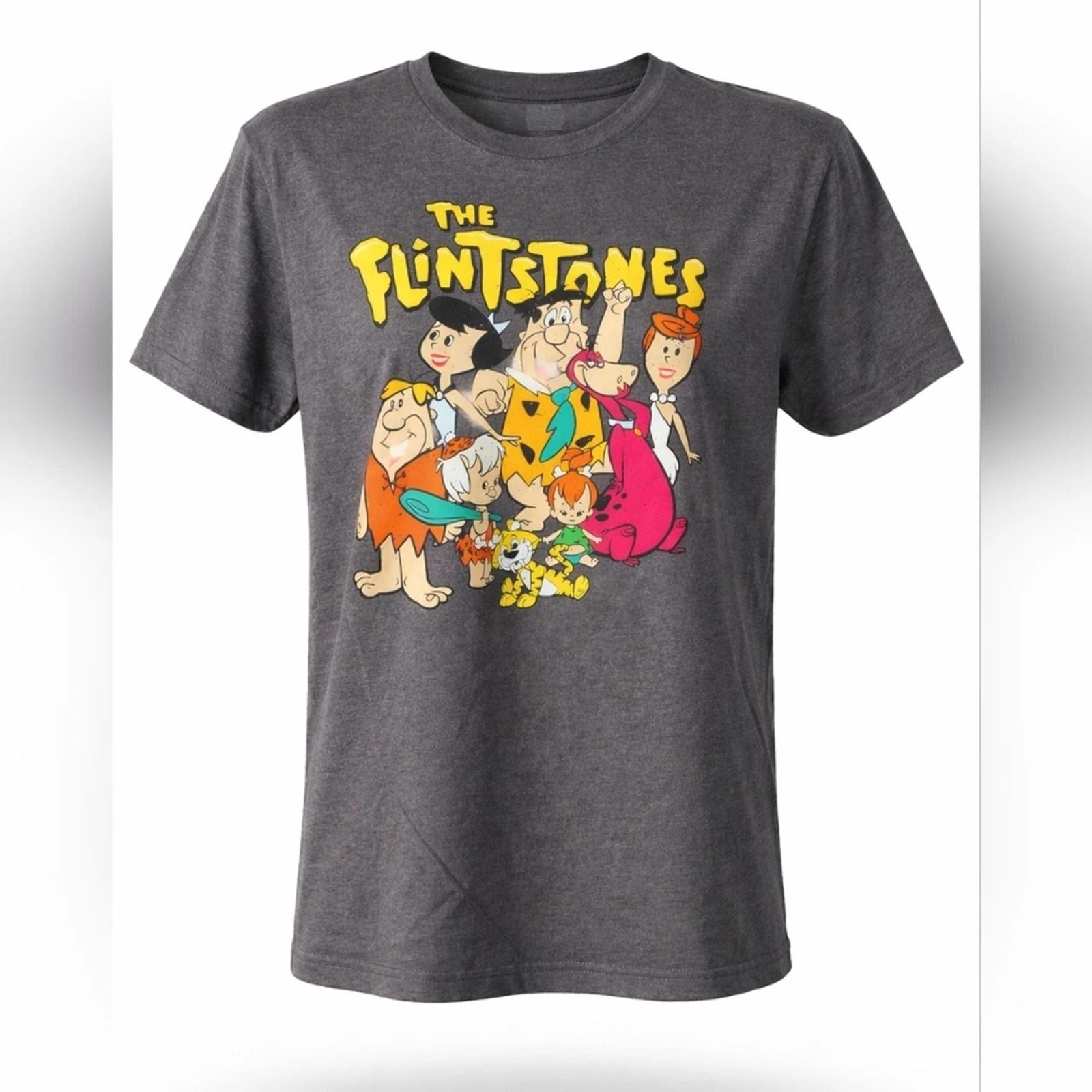 Flintstones Retro Cartoon Graphic Tee Adult Medium Gray Shirt Unisex Med M
