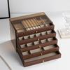 Antique Chinese Walnut Wood Multi-layer Jewelry Box with Drawers for Rings, Earrings, and Necklaces