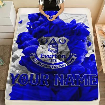 1PC Custom Name Everton FC Patterned Flannel Blanket Suitable For All Seasons for Home Decor Warmth and Comfort Gifts Holiday Present