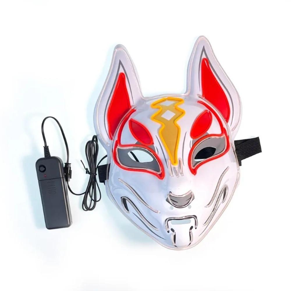 High Quality PVC Japanese Fox Mask Full Face Reusable Halloween Costume Mask Durable LED Neon Light Mask