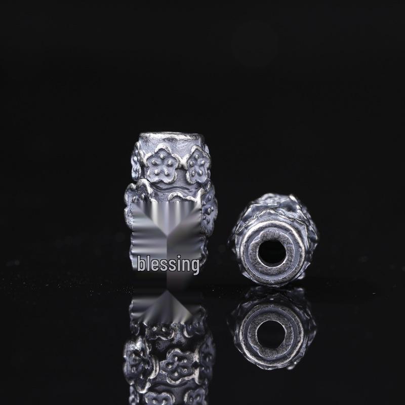 Antique-Finish Vajra Scepter Beads: Color-Preserving Silver Six-Syllable Mantra Spacer for DIY Tibetan Bracelets