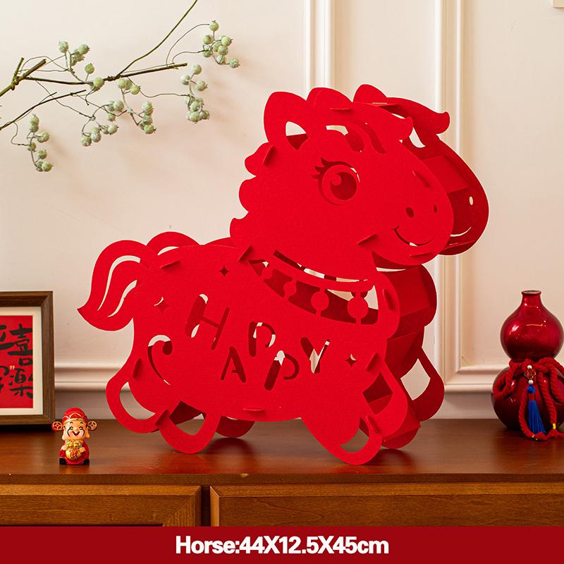 3D New Year Decorations Spring Festival Lucky Character Ornament Non-Woven Fabric Fu Word Horse Year Standing Decorations