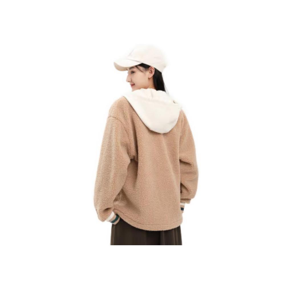 Anta Lifestyle Series Letter Color Block Zipper Hooded Thick Jacket Women jackets Camel Milk-Tea 162348712-3