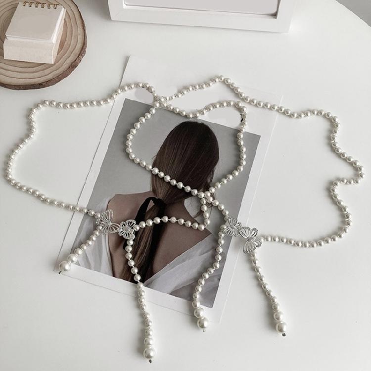 Cool Girls Trendy Pearls Butterfly Metal Waist Chain Dress Decorative Belt Body Chain Waist Cincher Belly Accessories