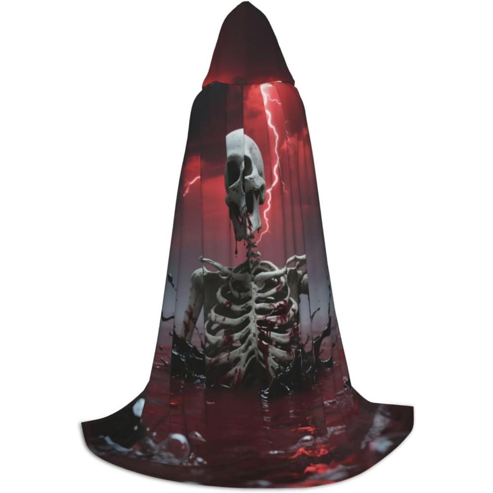 

Подростковый плащ с капюшоном с принтом черепа - Длинный плащ с капюшоном для празднований и праздничных мероприятий, костюм для молодежи One Size чёрный