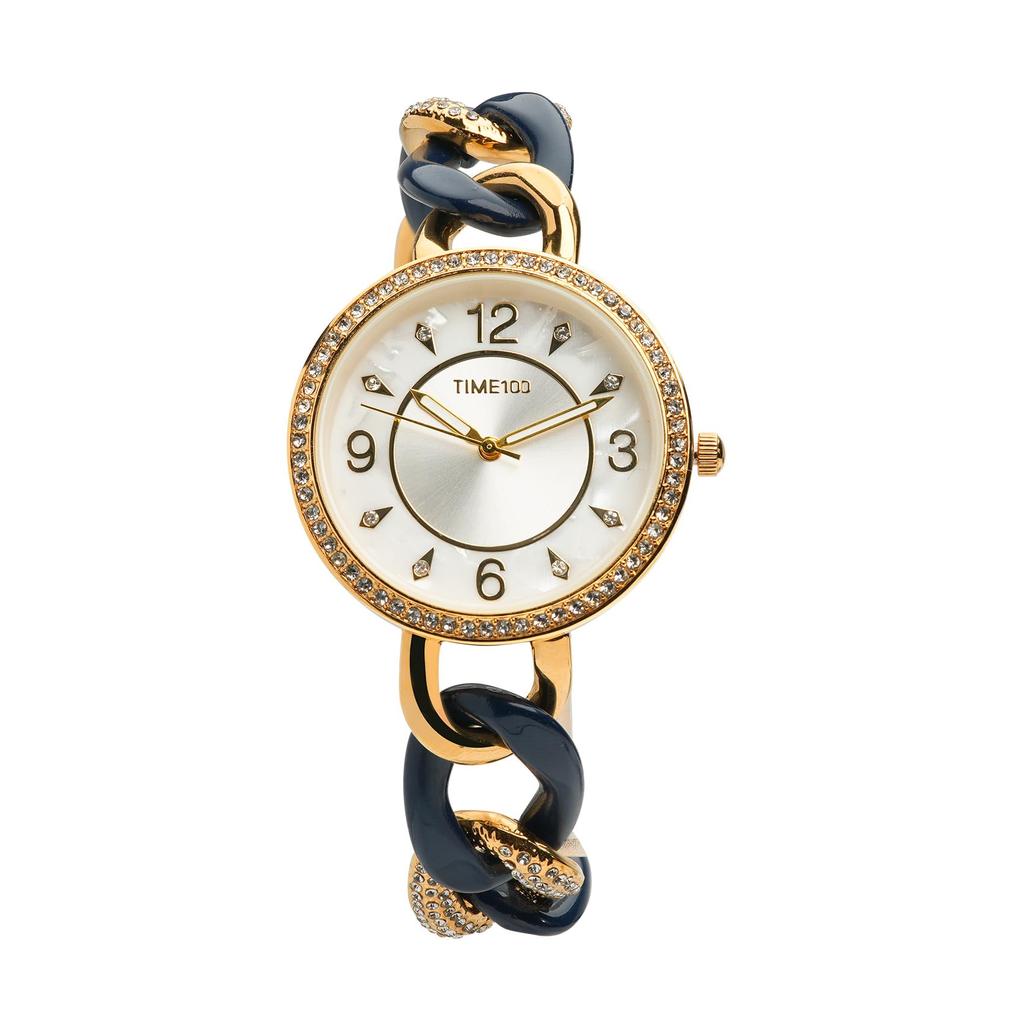 Gift Set Made in Japan Ladies Watch and 4 Gift Wrapping [TIME100] 6-Color Bracelets, 5-Year Warranty, Stylish, Waterproof, (Black)