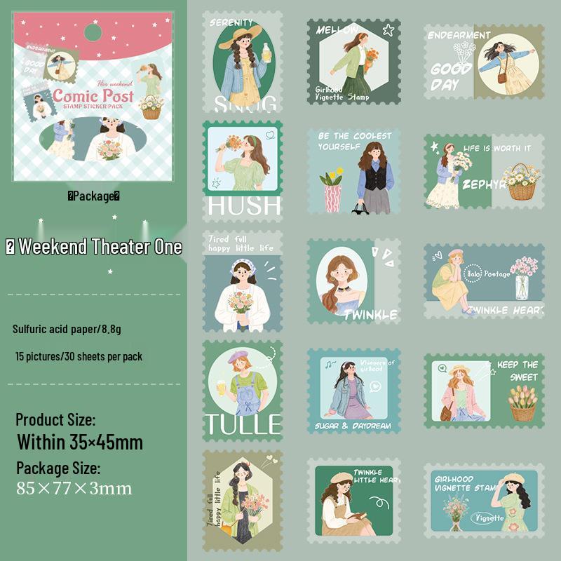 Ketchup Girl Sticker Pack: Semi-Transparent Parchment Base, Weekend Mail Art Series - 6 Styles