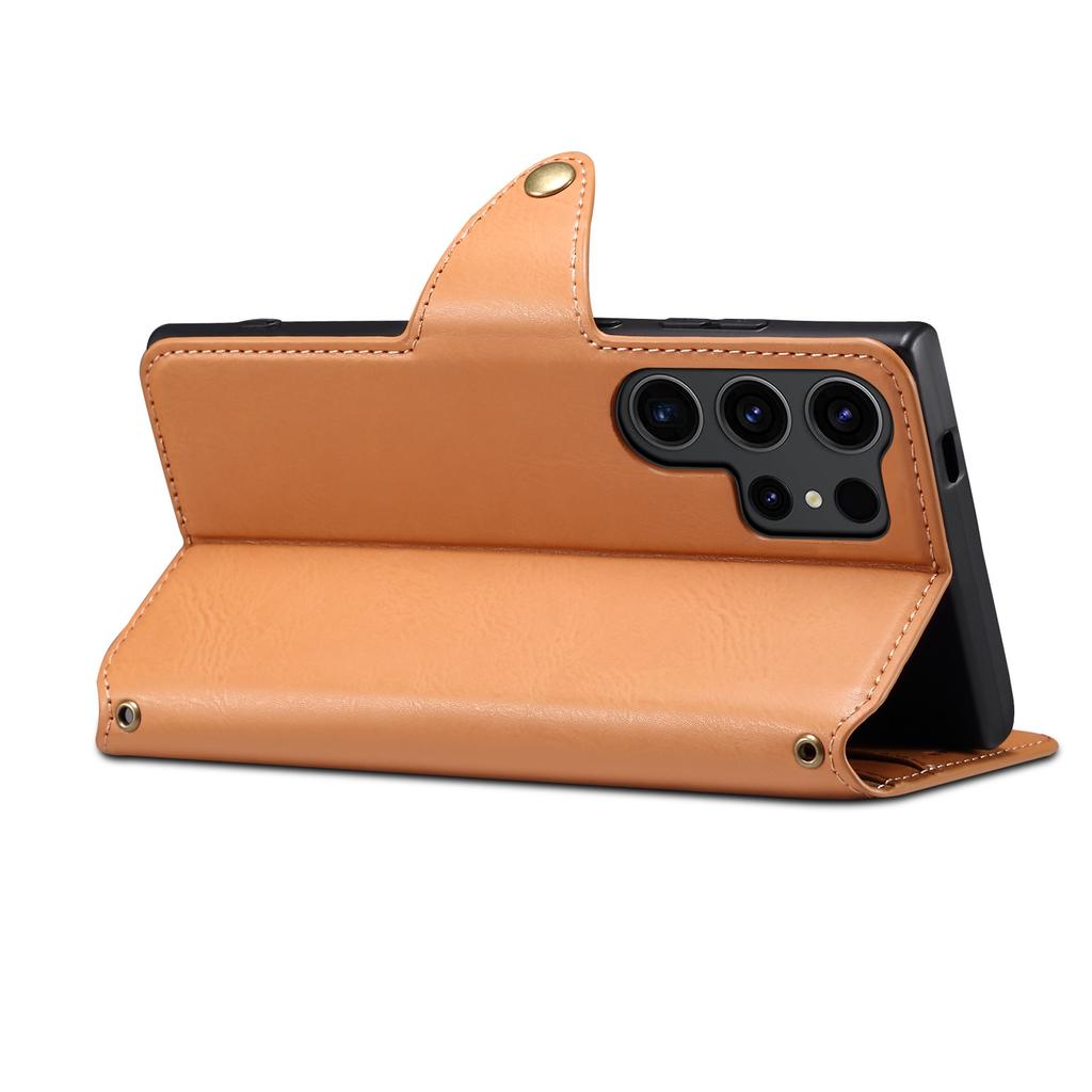 Leather Phone Case for Samsung Galaxy S26 Ultra S25 Edge S24 Plus S23 Fe S21 Metal Buckle Card Slot Wallet Holder Flip Cover