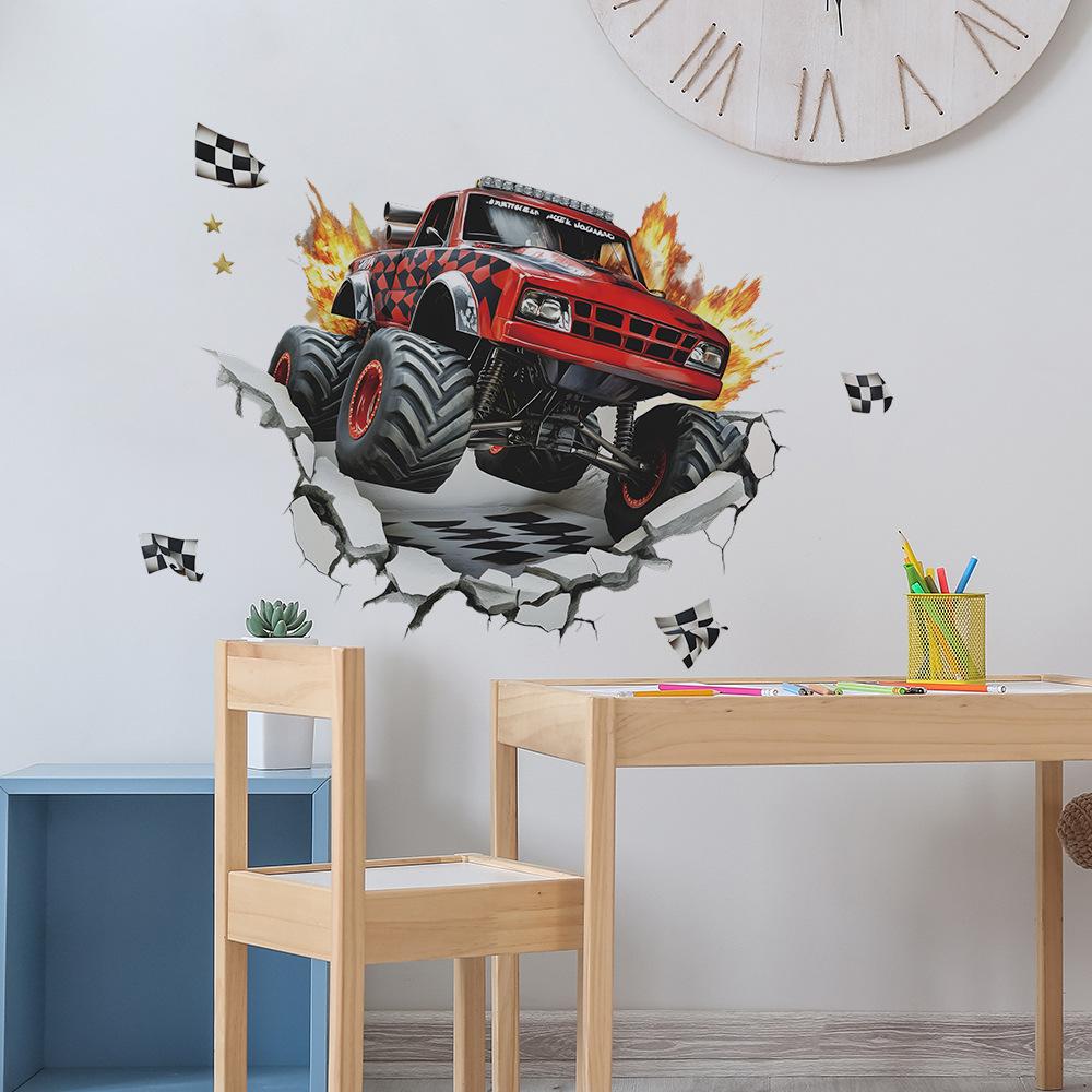 Flaming Off-Road Vehicle Wall Sticker Self-Adhesive Removable for Bedroom Living Room Background Home Decor