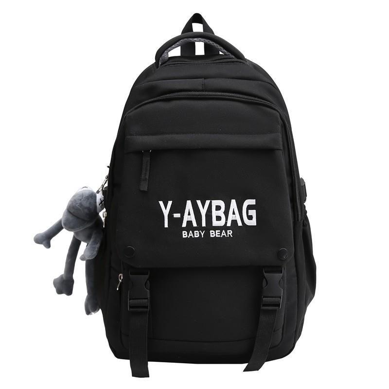 

JK Schoolbag Men s and Women s Ins Trendy Large Capacity High School Student Backpack Women Fashion Casual Junior High School Student Casual Backpack Black, with pendant