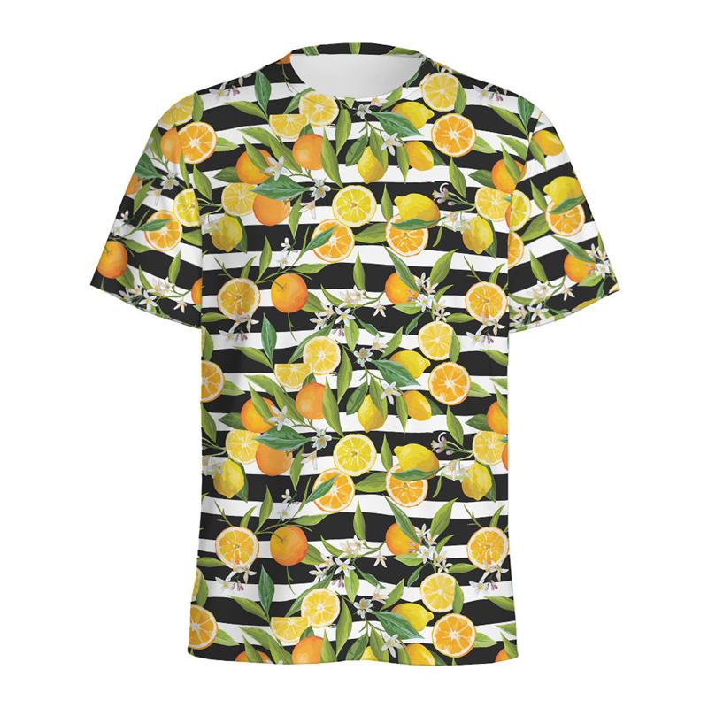 Summer Round Neck Fruit Lemon Pattern 3D Print Top Fashionable Casual Short Sleeved Men's and  Women's Unisex T-shirts