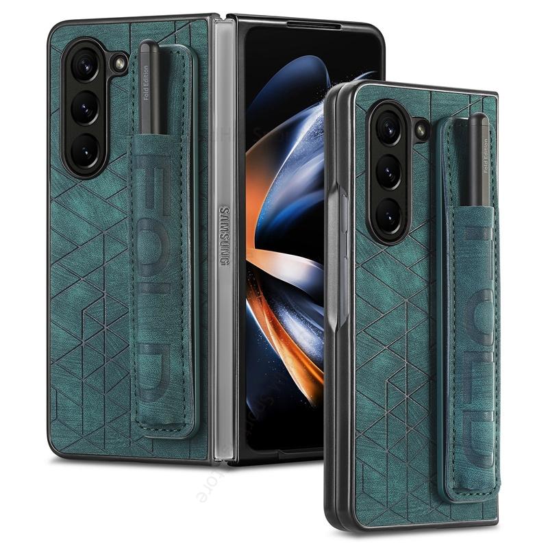 

Чехол для Samsung Galaxy Z Fold7 5G Раскладной ремешок-подставка Кожаный чехол для телефона для Samsung Z Fold 7 6 5 4 3 Держатель слота для SPen Жесткий ПК Ударопрочный чехол For Samsung Z Fold 7 зелёный