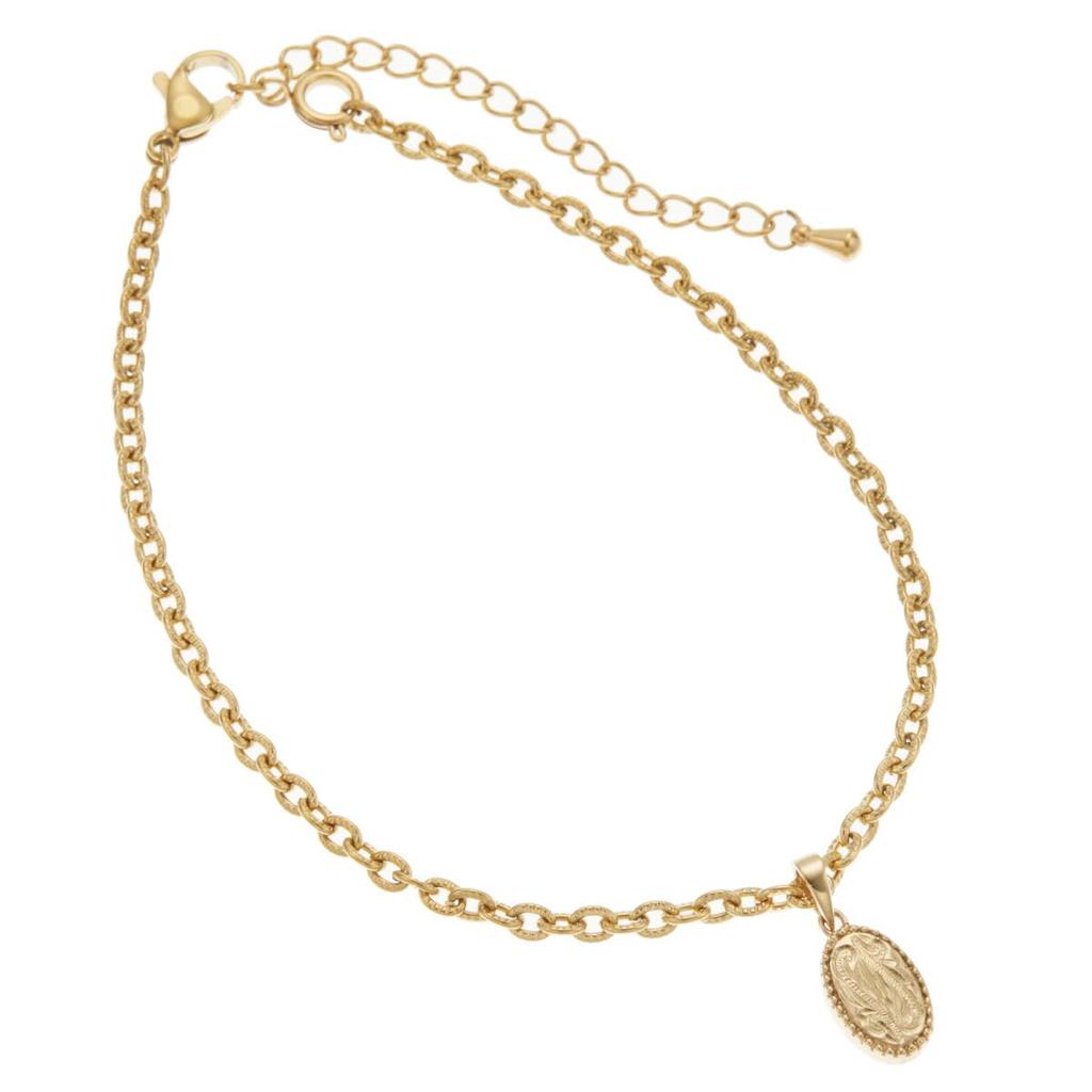 Surgical Stainless Steel Hawaiian Jewelry Coin Milgrain 2way Bracelet Anklet [Piena] Women's (Gold)