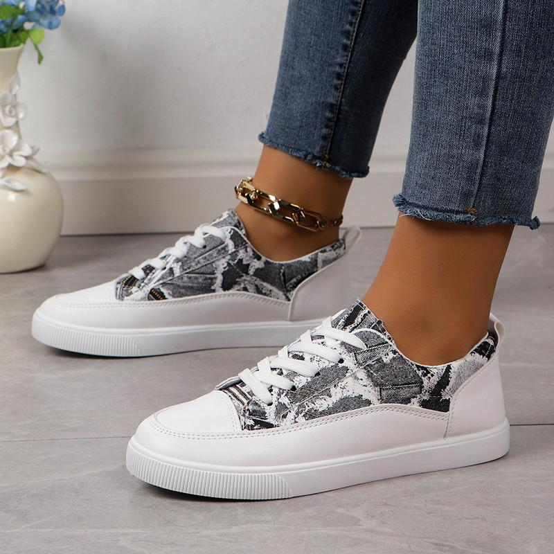 

Обувь весна-осень Туфли с принтом Дышащие Низкие Ботинки на Шнуровке Большие Размеры Женские Туфли Плоская Подошва 42 серый