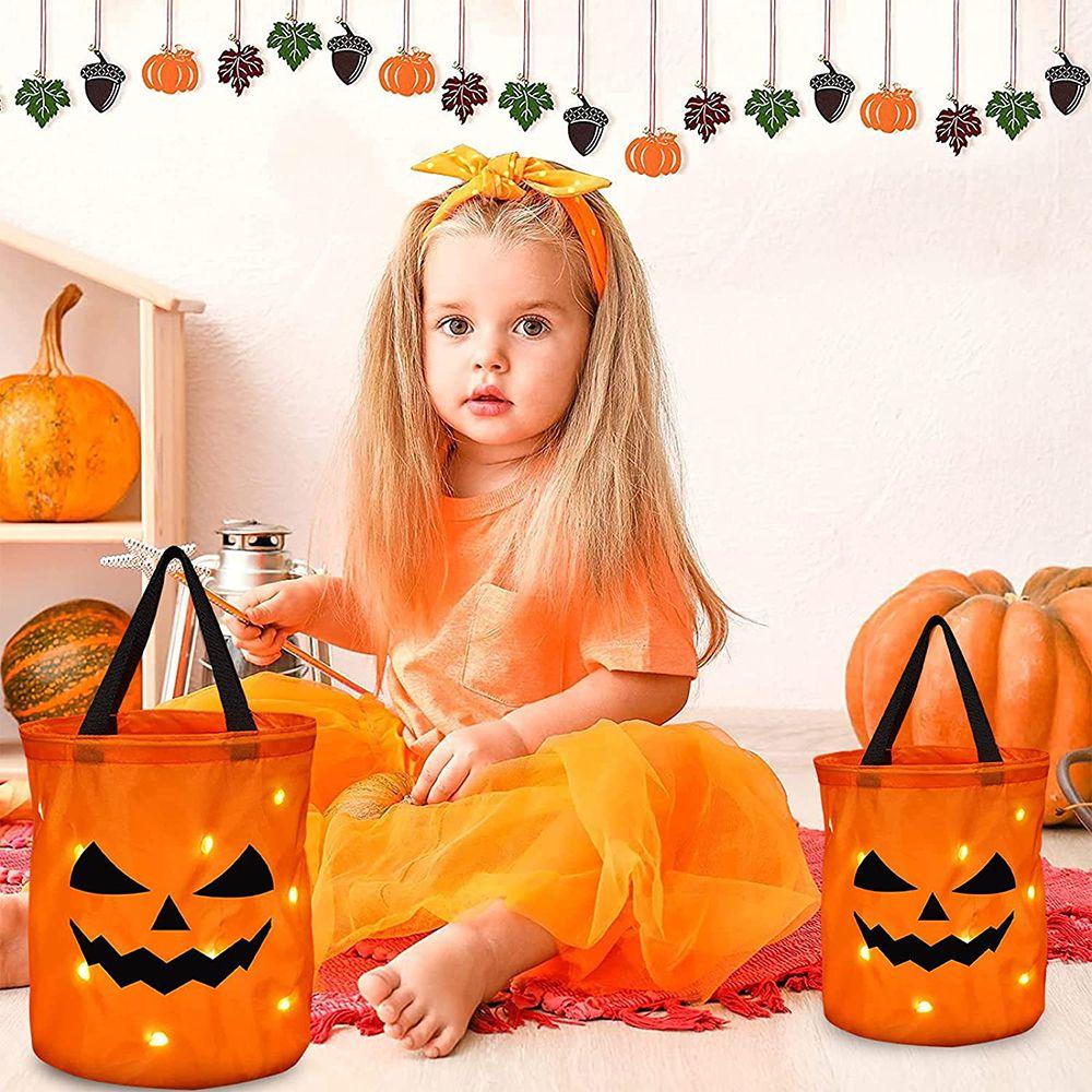 Grimace Party Pocket Trick or Treat LED Light Pumpkin Tote Bag Halloween Candy Bags Ghost Festival