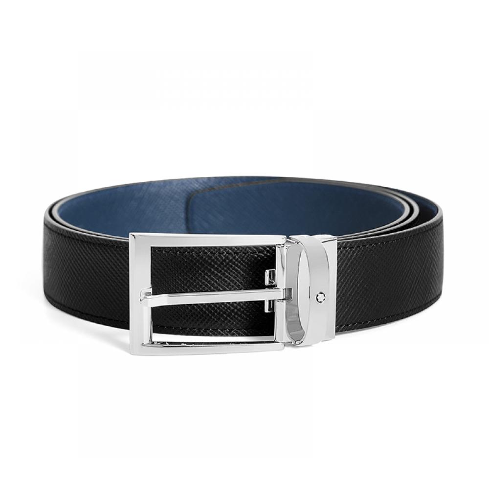 Montblanc 118438 Rectangular Black Blue Shiny Reversible Belt