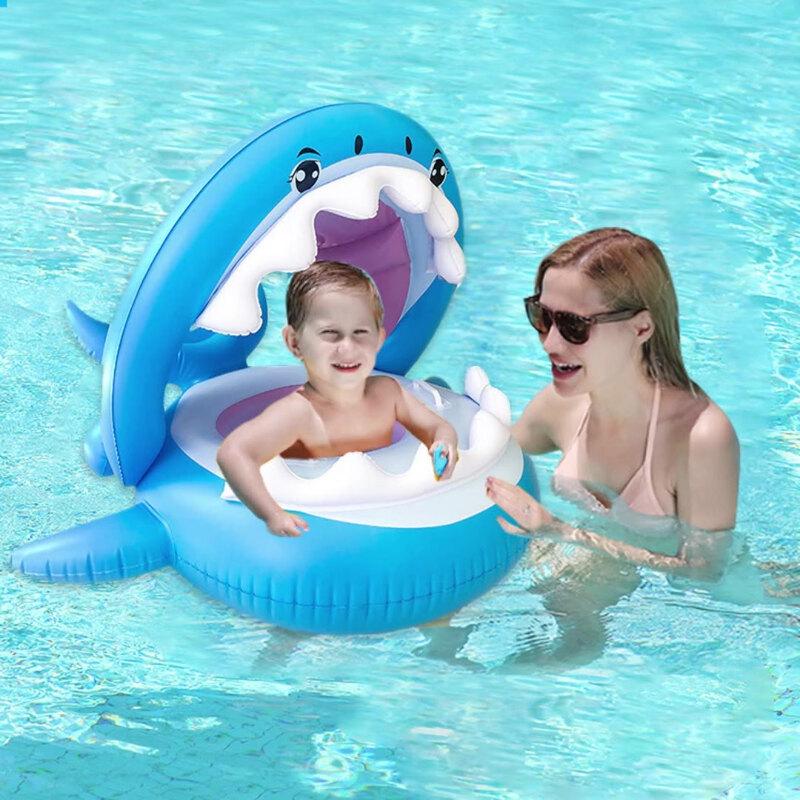 Children s Inflatable Shark Swimming Ring with Sunshade