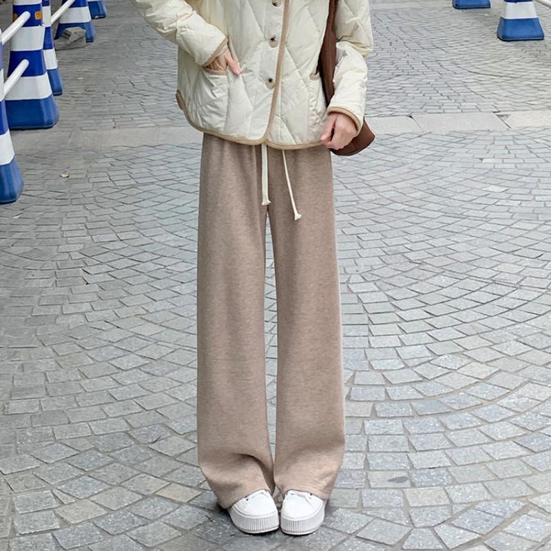 Fashion Thick Solid Casual Loose Wide Leg Pants Women Autumn and Winter High Waist Elegant Office Ladies Trousers Vintage Simple Straight Pants 25680