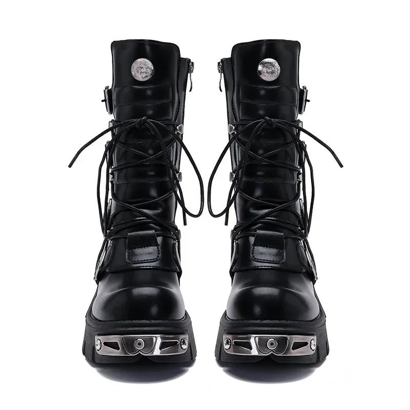 Módní Retro Křížové Pásky Kovová Dekorace Motocyklové Boty Evropský Americký Ležérní Unisex Punk Pracovní Oděv Rockové Krátké Boty se Silnou Podrážkou
