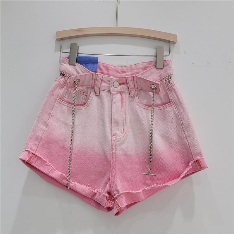 European Station Summer New Versatile Design Niche Gradual Change Chain Decoration Sweet Cool Thin Denim Shorts Women
