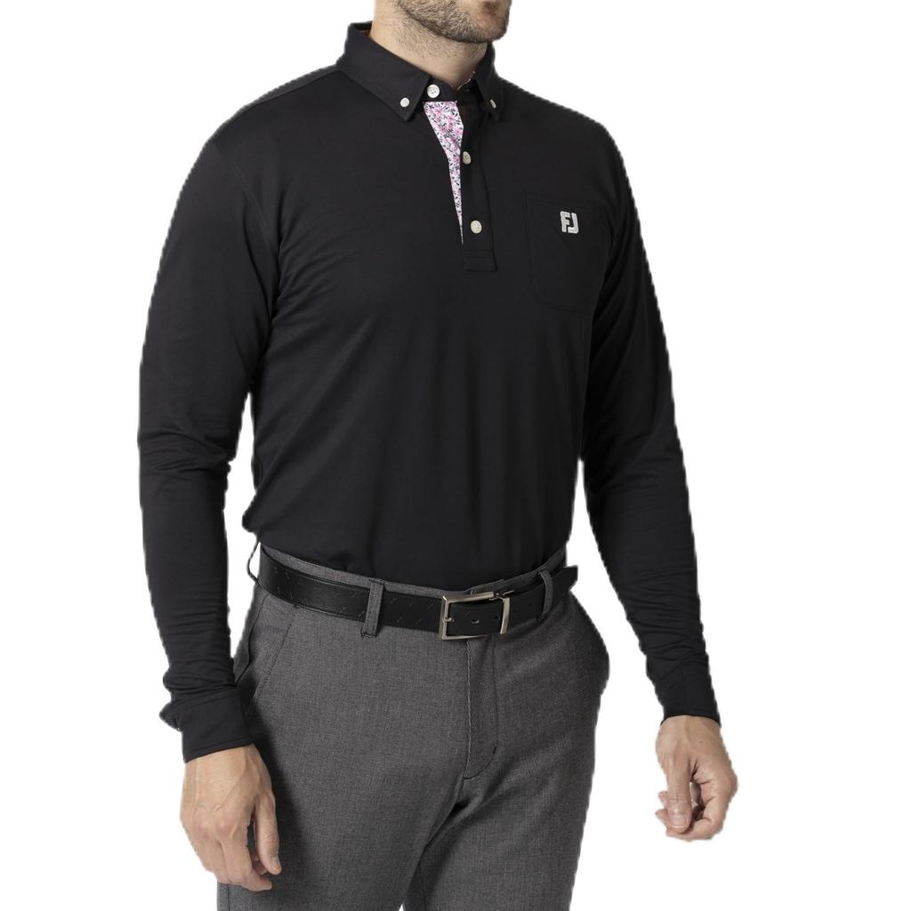 FootJoy Men's Black Long Sleeve Button-Down Shirt with Solid Pockets, Size XL (FJ-F24-S14, 32090-XL)