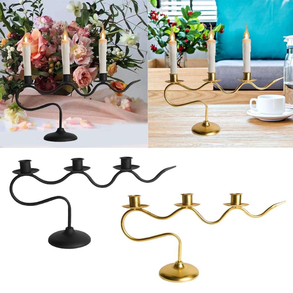 Iron Candle Holder Candelabra Home Candles Stand Fireplace 3 Arm Candlestick