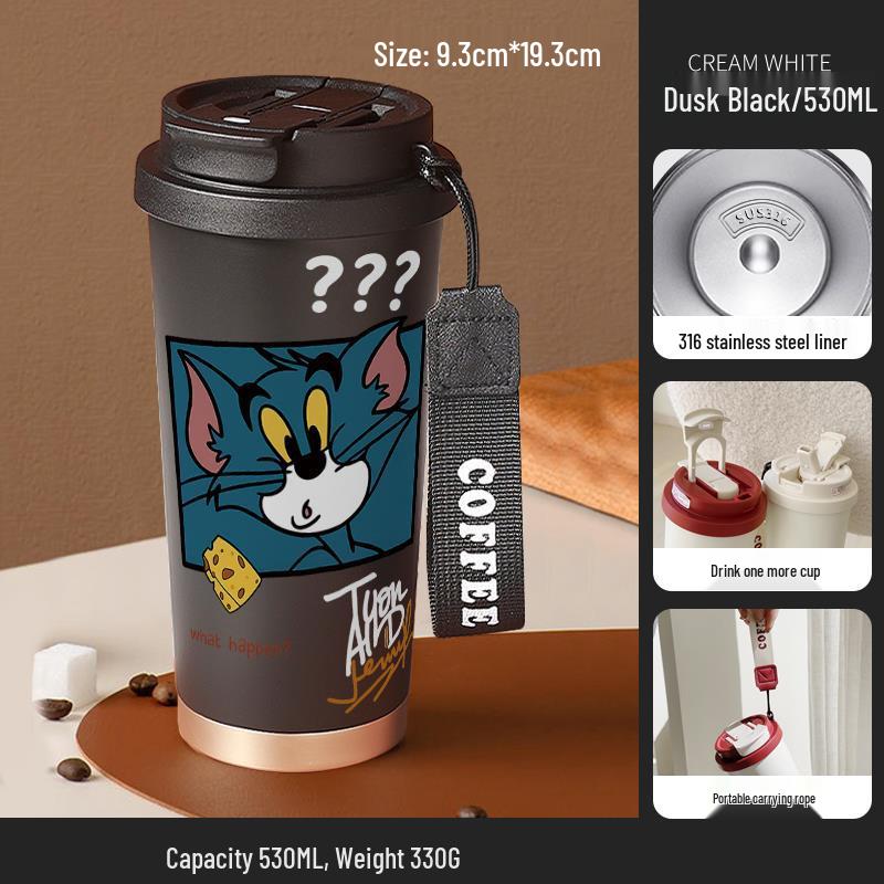 Tom and Jerry Stainless Steel Insulated Straw Cup - Cute Cartoon Coffee and Water Bottle