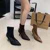 2025 Autumn and Winter New Simple Retro Satin Pointed High-heeled Short Boots Women's Thin-heeled Elastic Boots Thin Boots