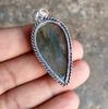 Natural Blue Labradorite Sterling Silver Pendant, Boho Statement Jewelry