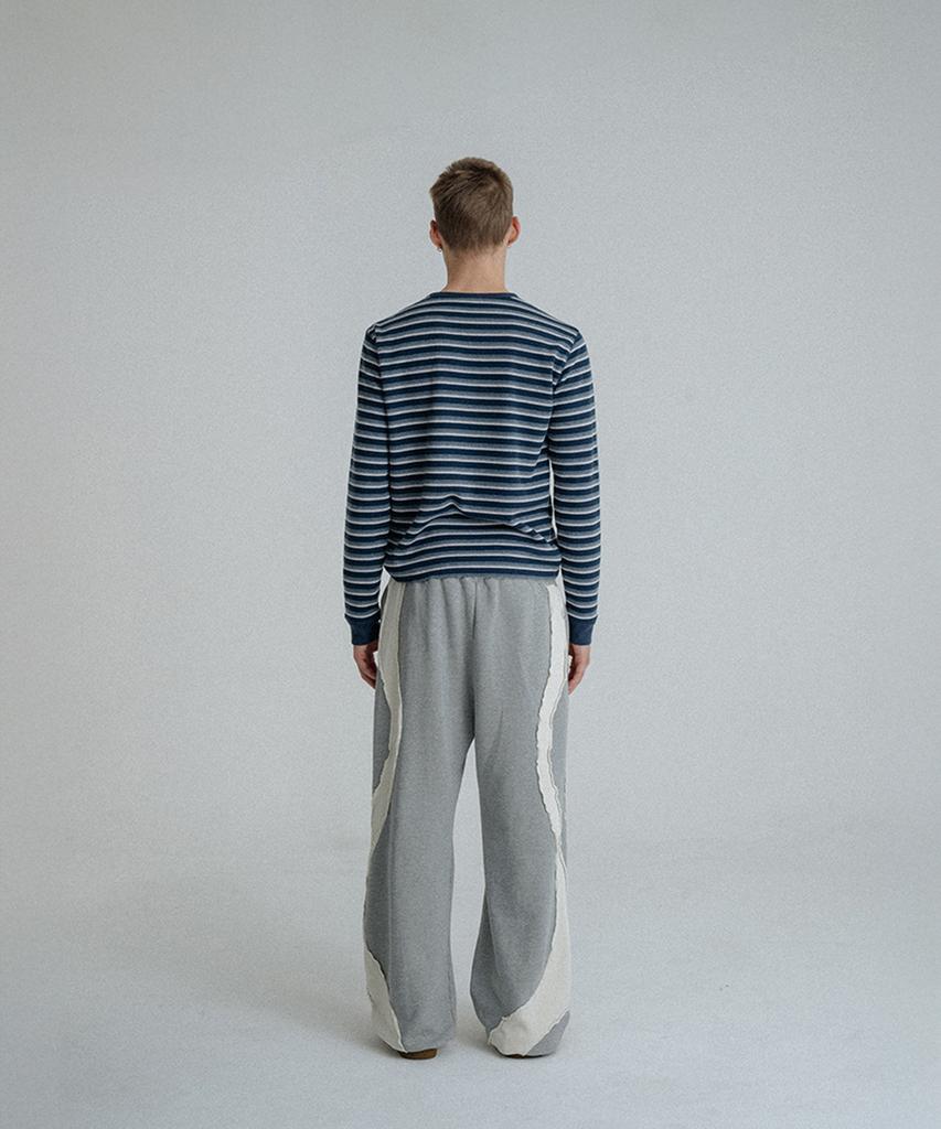 SUNDAY FRUIT MARKET Stripe Waffle Ls Tee Navy
