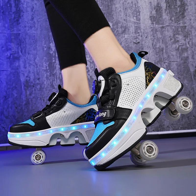 Dvouřadá deformační kolečka Automatické chodící boty Neviditelné deformační brusle 2v1 Odnímatelné kolečkové brusle Skateboardový parkur