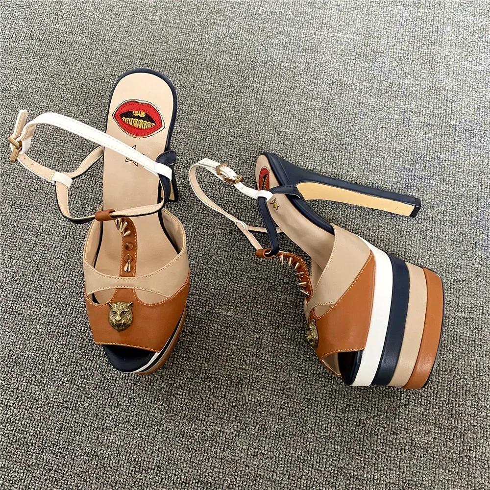 Fashion Brand Sexy Rivet 16cm High Heel Sandals Platform Party Wedding Ball T-stage Women Shoes High Quality Large 43summer Female Shoes
