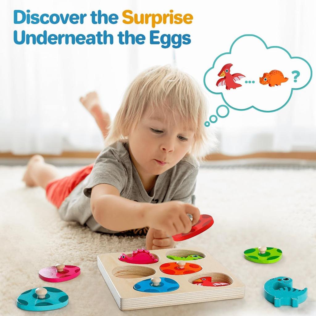 Dinosaurier-Puzzle aus Holz, Montessori-Steckpuzzle, Spiel für Kinder und Kleinkinder, 3D-Holz, frühes Lernen, pädagogisches Spielzeug als Geschenk