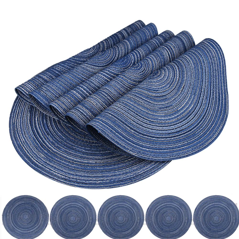 Round Braided Set of 6 Washable Round Placemats for Christmas Kitchen Wedding Dining Table 34cm Woven Heat Resistant Place Mats