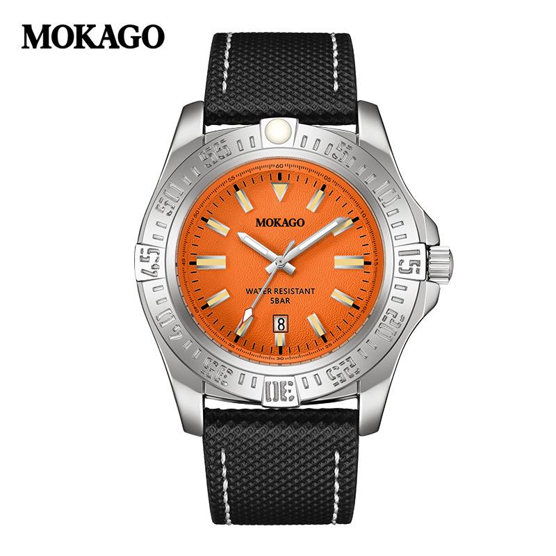 Mokaga Men's High-End Waterproof Quartz Watch with Simple Calendar & Luminous Stripe Markers