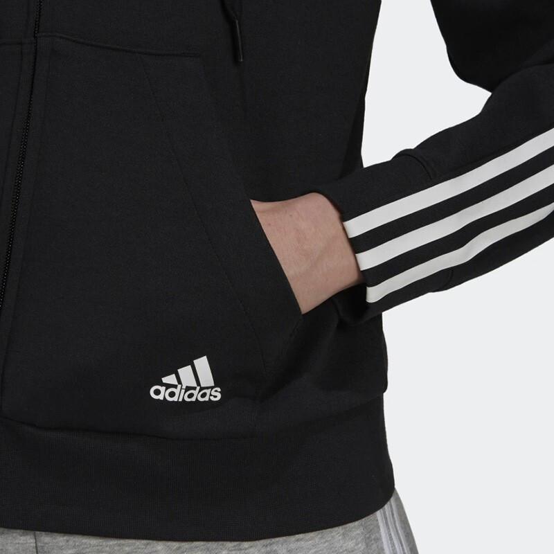 Adidas Logo Striped Hooded Sports Jacket Women Jackets Black GS1380