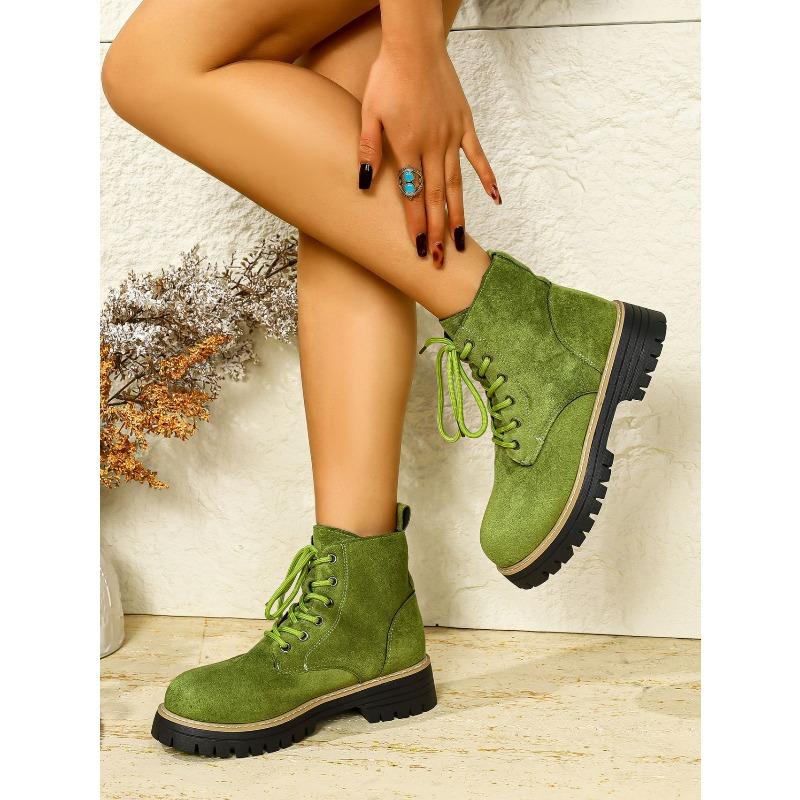 Round Toe Booties 2025 Winter New Lace-up British Style Plus Size Platform Martin Boots for Women