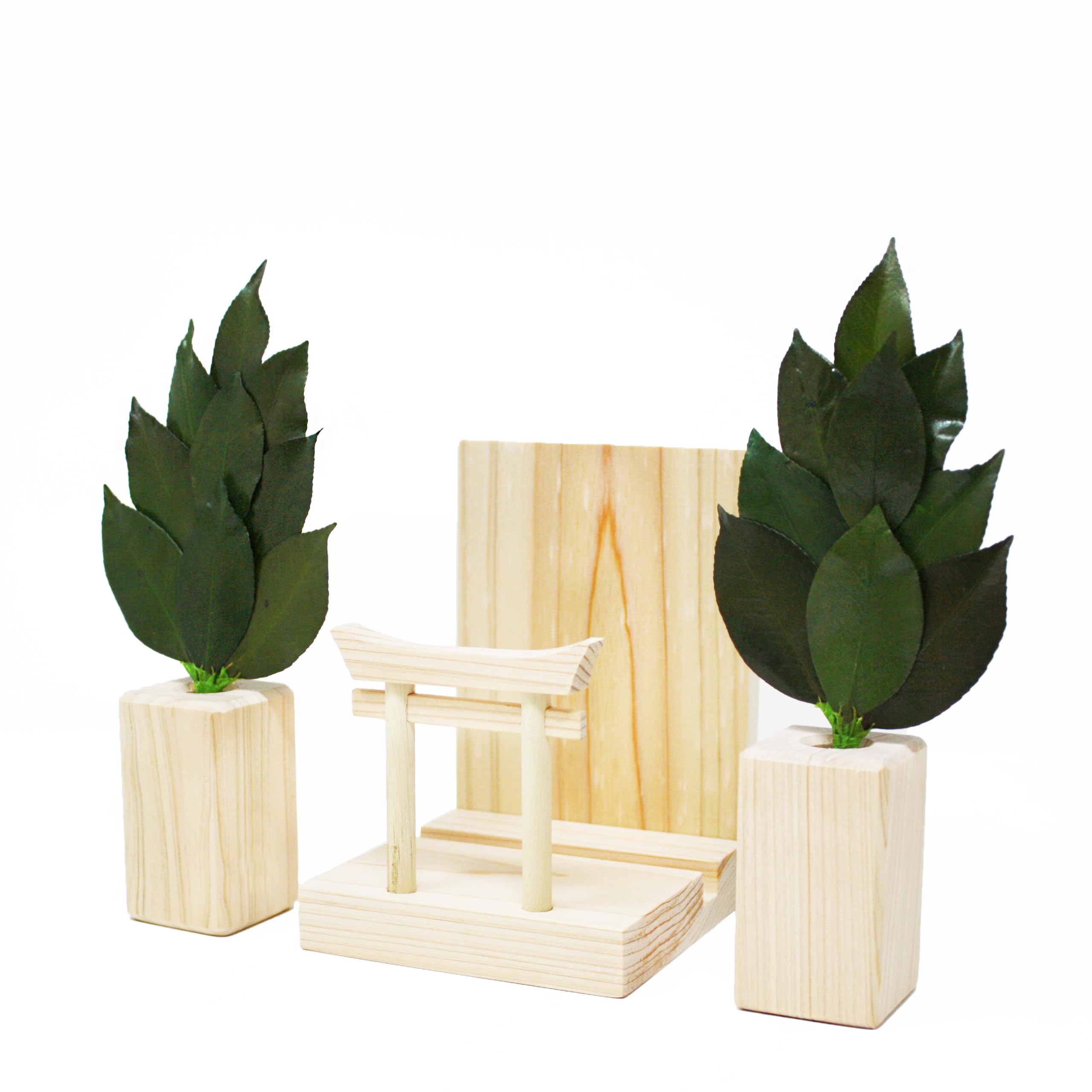 

Mini S Sakaki Shinto Shrine Set with Torii Gate, Handcrafted by Artisans, Includes Torii Gate, Ofuda Holder, and Shinto Shrine. This modern, simple