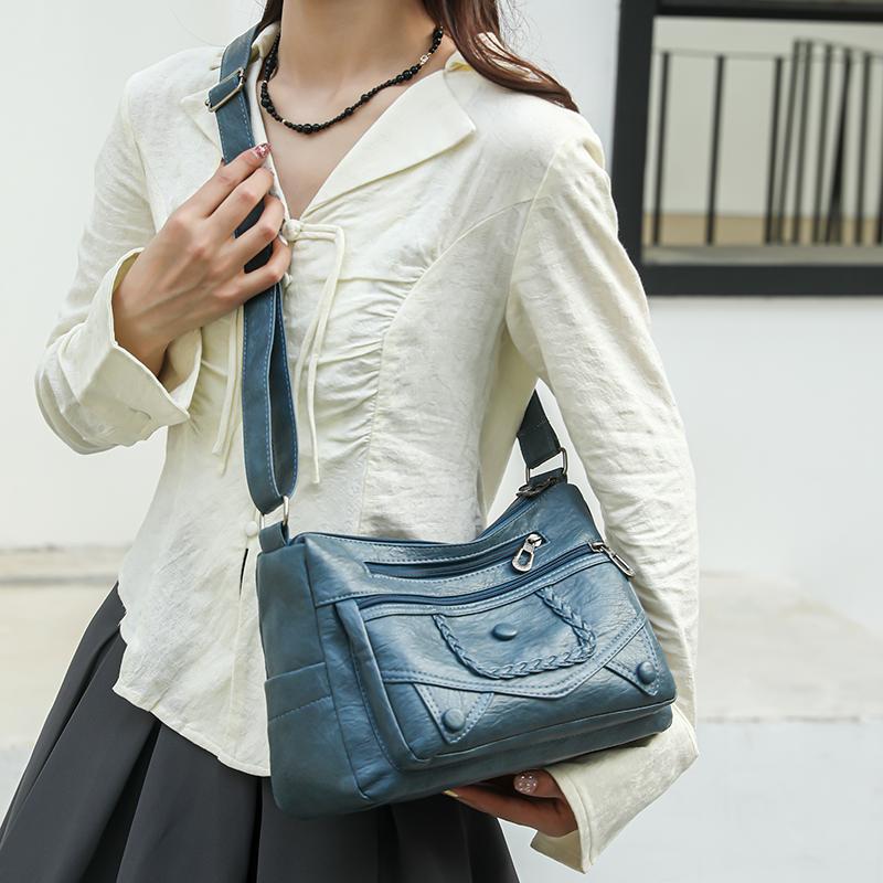 Crossbody Bag Middle-aged Women's Bag Soft Leather Large Capacity Multi-layer Shoulder Bag