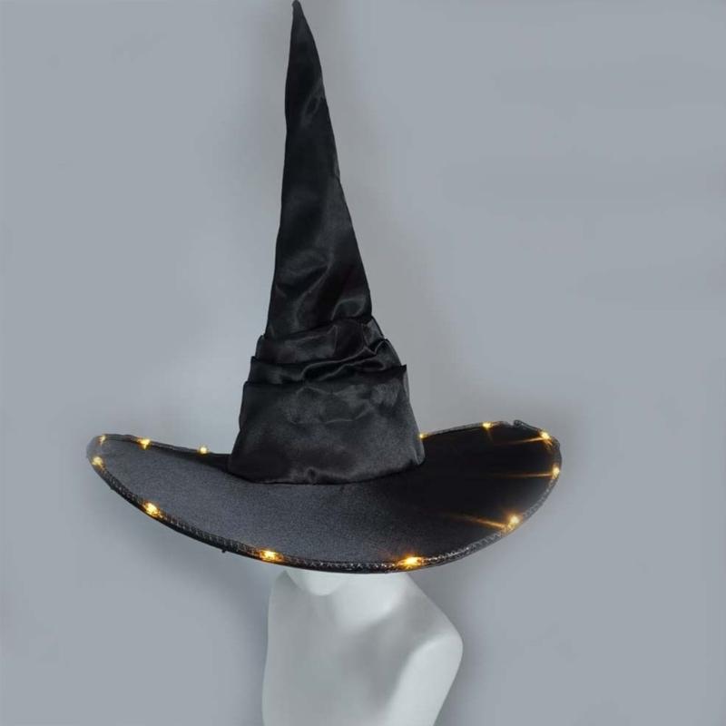 Halloween Wizard Hat Light Up Witch Hat Witch Caps Wizard Costume Accessories for Masquerade Party Decor Cosplay Props