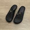 Sheepskin version~ Camellia leather slippers women's wear flat casual half slippers versatile lazy woven shoes