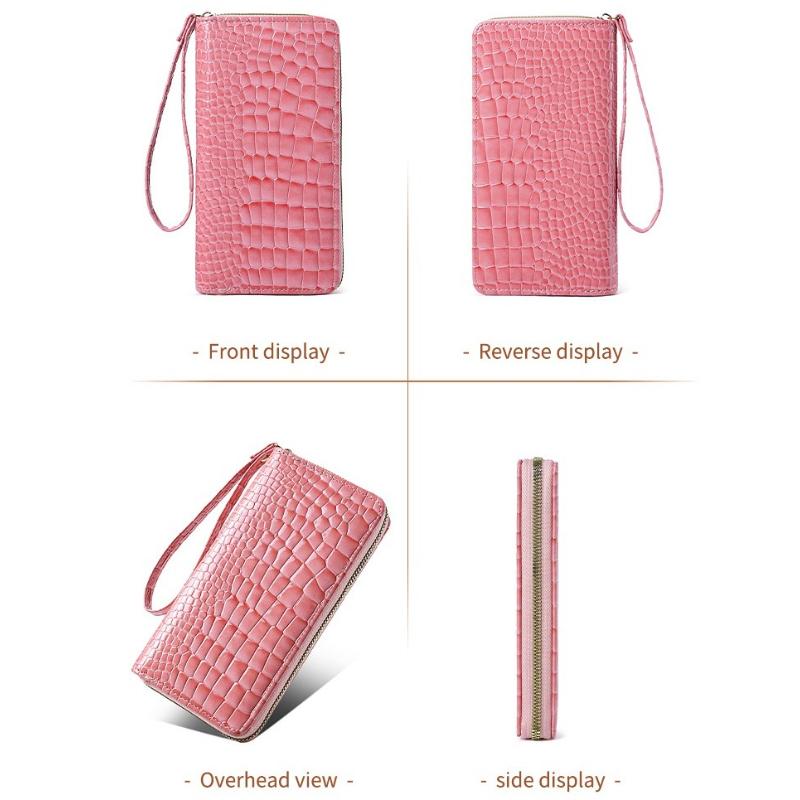 Women’s Crocodile Embossed PU Leather Wallet Large Capacity Zip Around Wristlet Long Clutch Phone Wallet Card Holder Purse