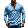 Camiseta de Hombre de Primavera y Otoño Color Sólido Manga Larga Casual Slim Abotonada Cuello en V