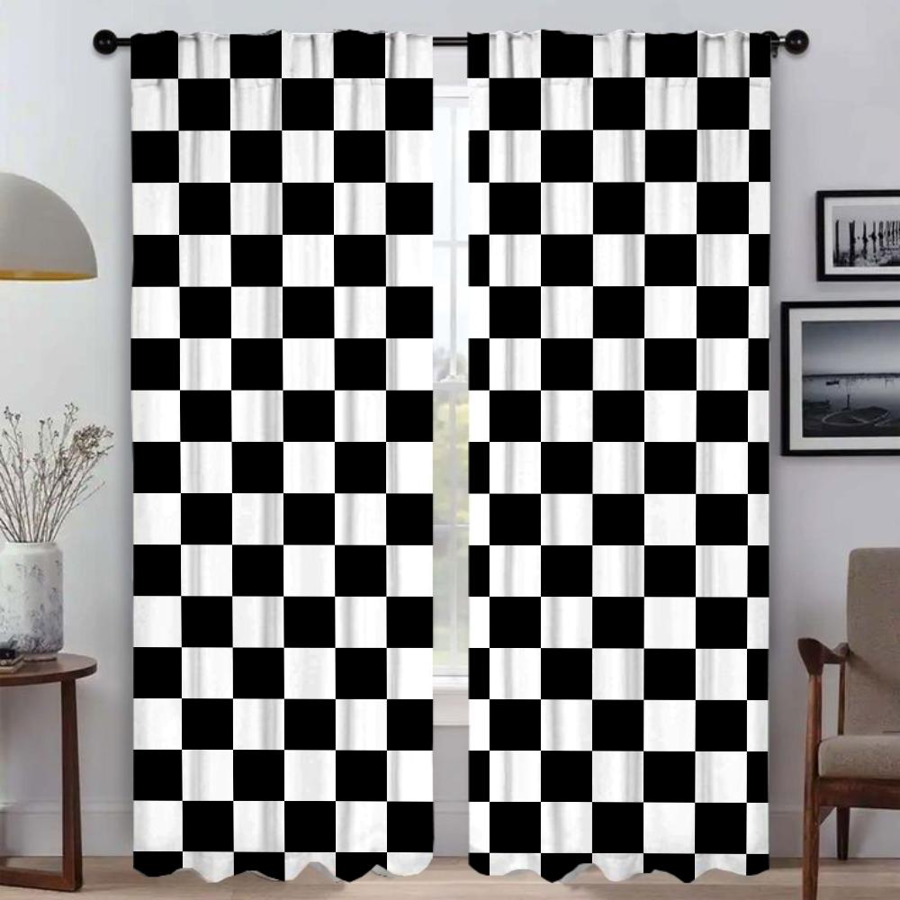 Set Of 2 Grid Halloween Decoration Living Room Curtains Camera Home Interior Partition Curtain Modern Light Blocking Made Polyester Great Window
