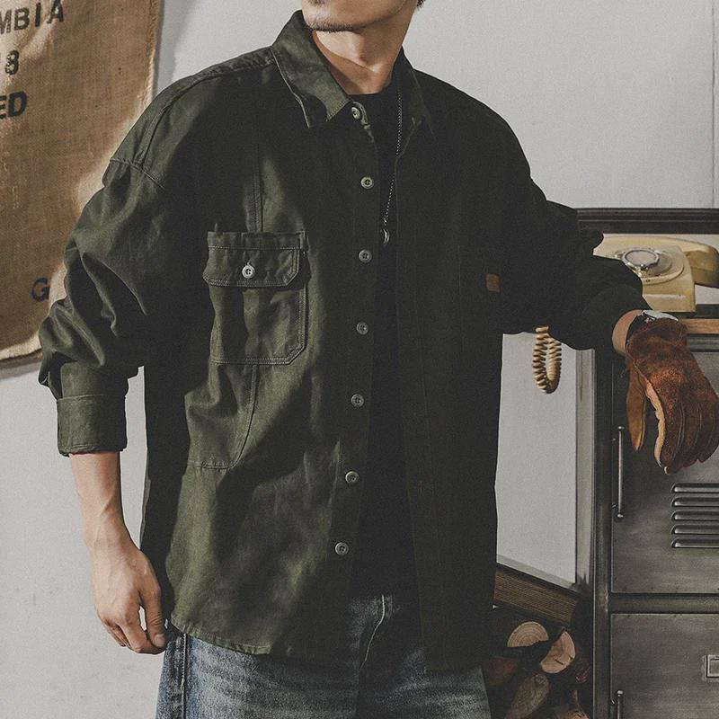 Herren Retro Schweres Arbeitshemd: Langärmige Jagdjacke im Oversize-Schnitt mit Samtfutter, Herbstlicher Coach-Stil.