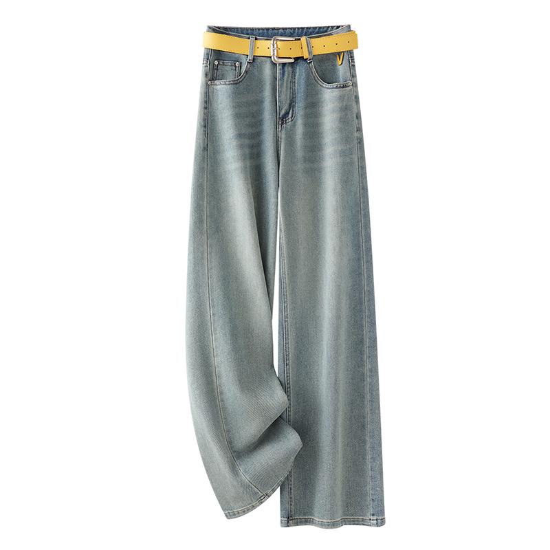 

Women s Light Blue High-Waisted Wide-Leg Jeans - Retro Petite Style, Spring 2025 Collection 3XL синий